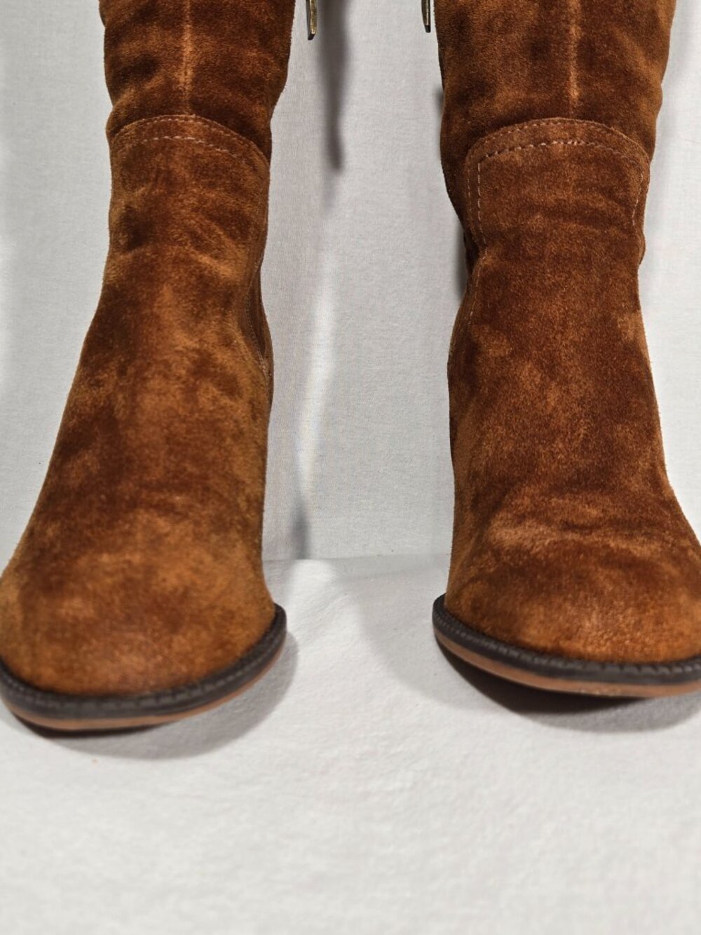 FRANCO SARTO Elnora BOHO Cognac Suede Over The Knee Fringe Boots Size 7.5M-WC. - Picture 6 of 16